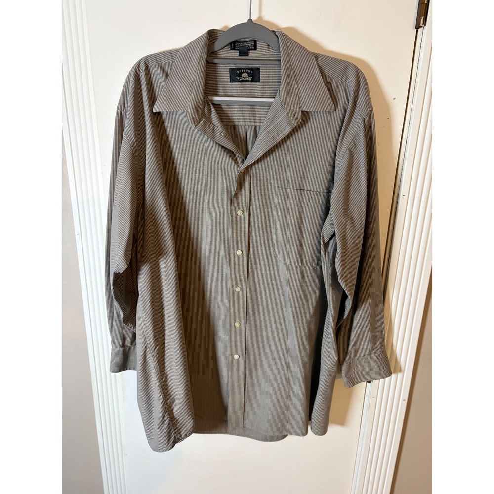 Stafford Options Mens Grey White Micro Stripe Long Sleeve Button Down Shirt 17.5